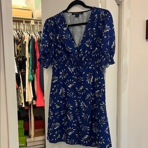 French Connection Blue Puff Sleeve Wrap Sundress